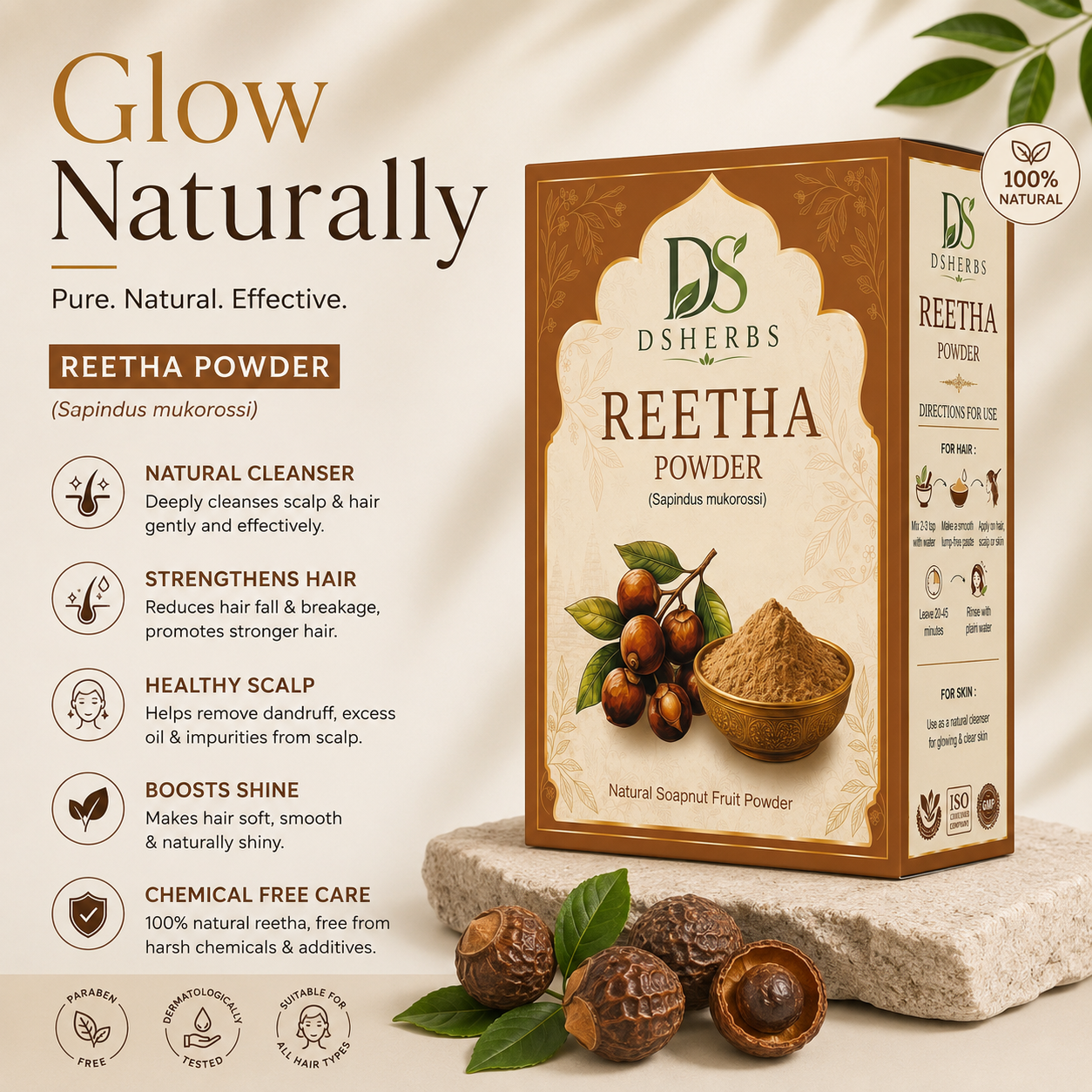 Natural Reetha Powder For Soft & Shiny Hair Ritha Powder for Hair growth & Hair Care Strengthening Natural & Chemical-Free (100G)