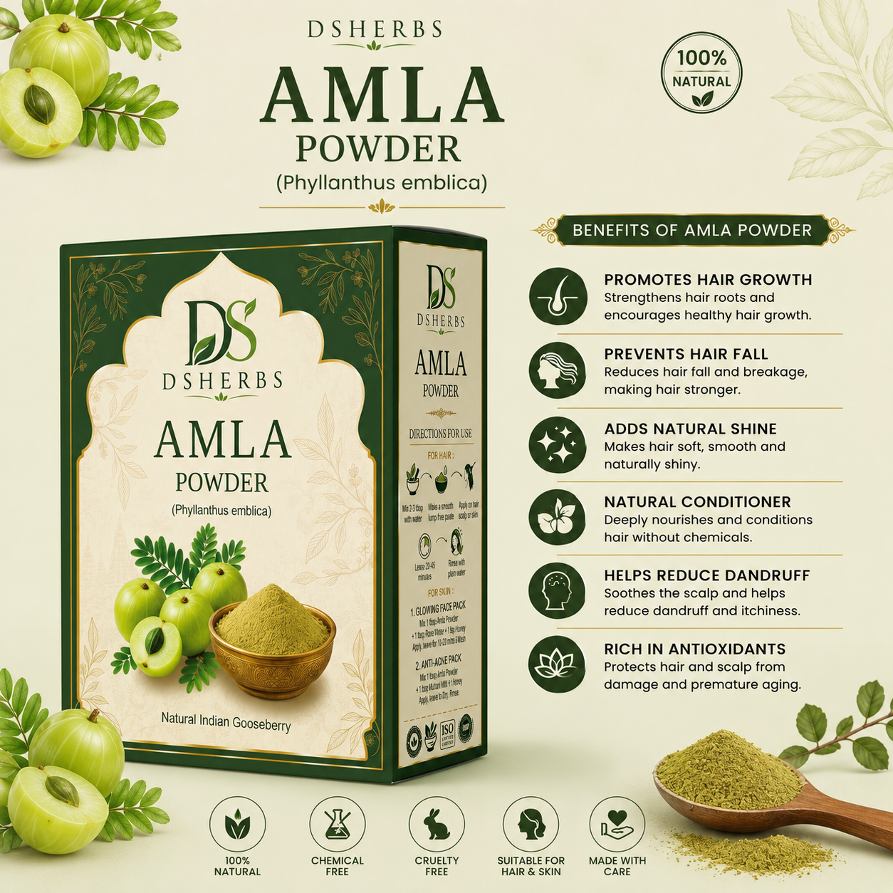 Natural Amla Powder For Soft & Shiny Hair Indian Gooseberry Powder for Hair growth & Hair Care Strengthening Nourish Conditioner & Cleanser (100G)