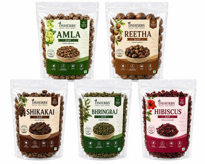 DSHERBS Amla Reetha Shikakai Bhringraj Hibiscus raw for hair Treatment And Hair Mask 100g Each = 500g Combo Hair Pack