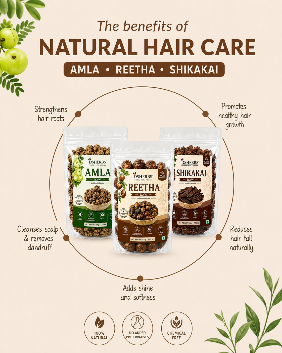 DSHERBS Amla Reetha Shikakai Raw 300g For Hair Pack And Hair Growth