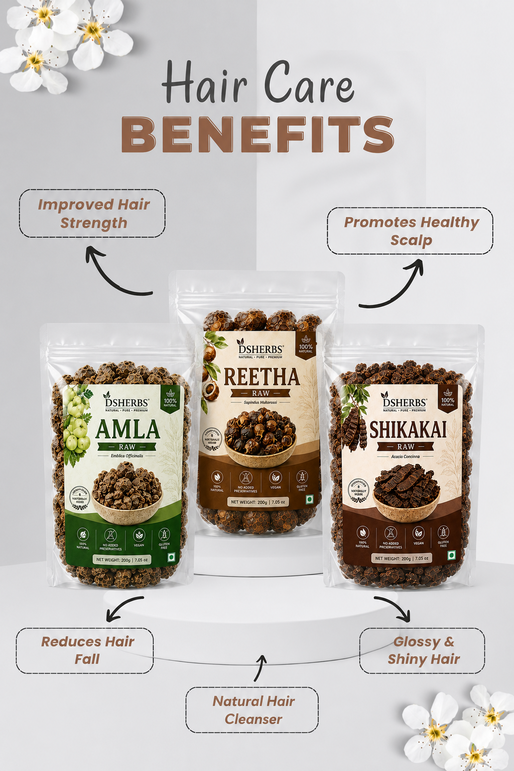 DSHERBS Amla Reetha Shikakai Raw 300g For Hair Pack And Hair Growth