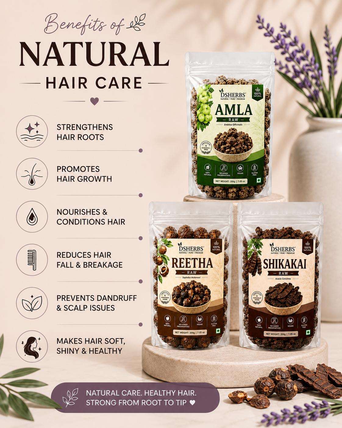 DSHERBS Amla Reetha Shikakai Raw 300g For Hair Pack And Hair Growth