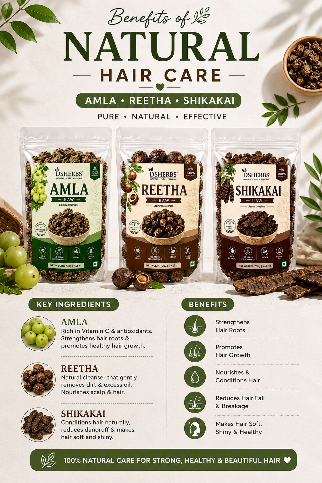 DSHERBS Amla Reetha Shikakai Raw 300g For Hair Pack And Hair Growth