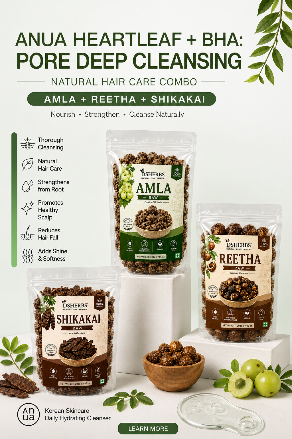 DSHERBS Amla Reetha Shikakai Raw 300g For Hair Pack And Hair Growth