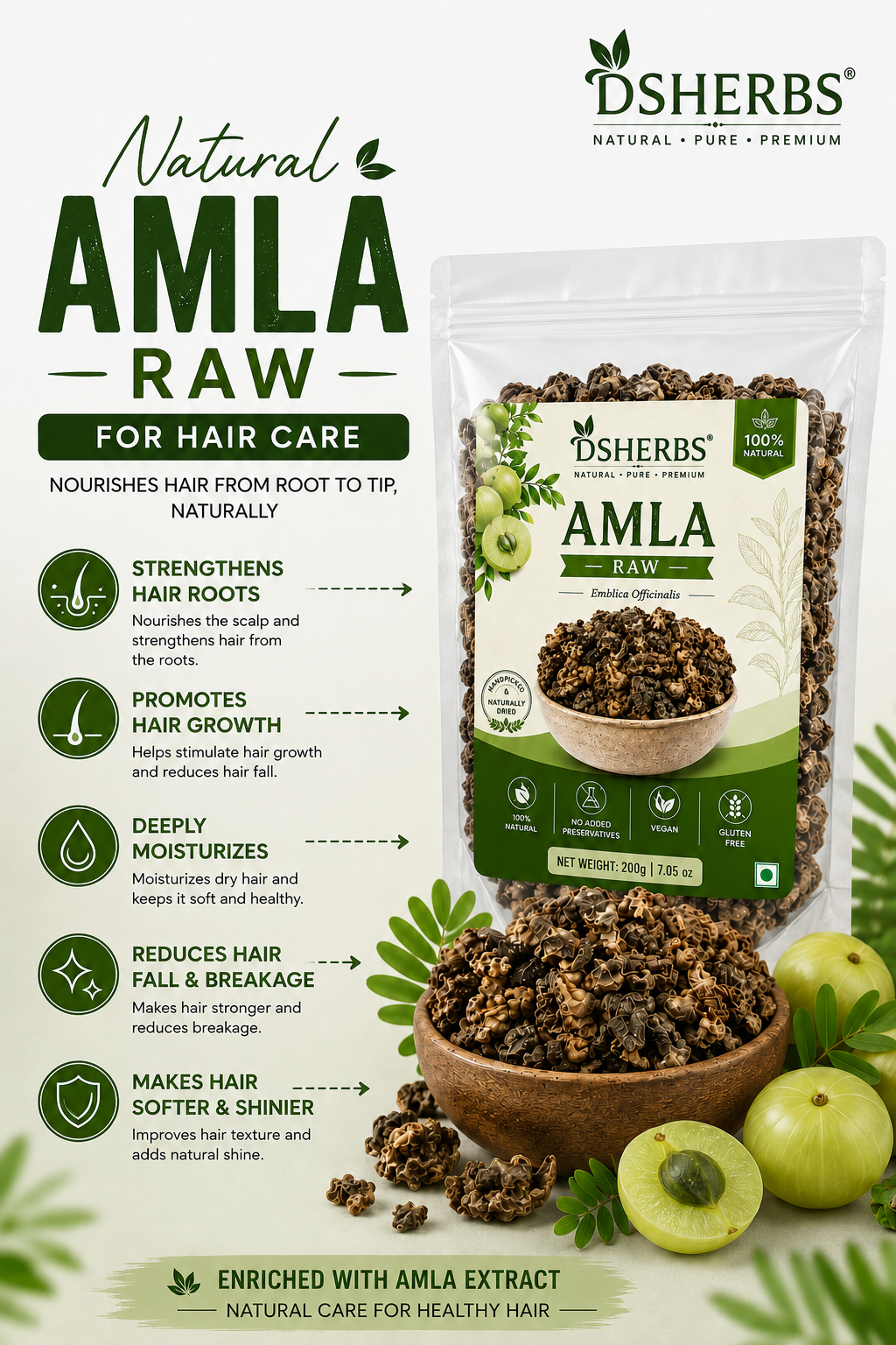 DSHERBS Natural Amla Dry Raw Hair Growth And Hair Treatment 200g