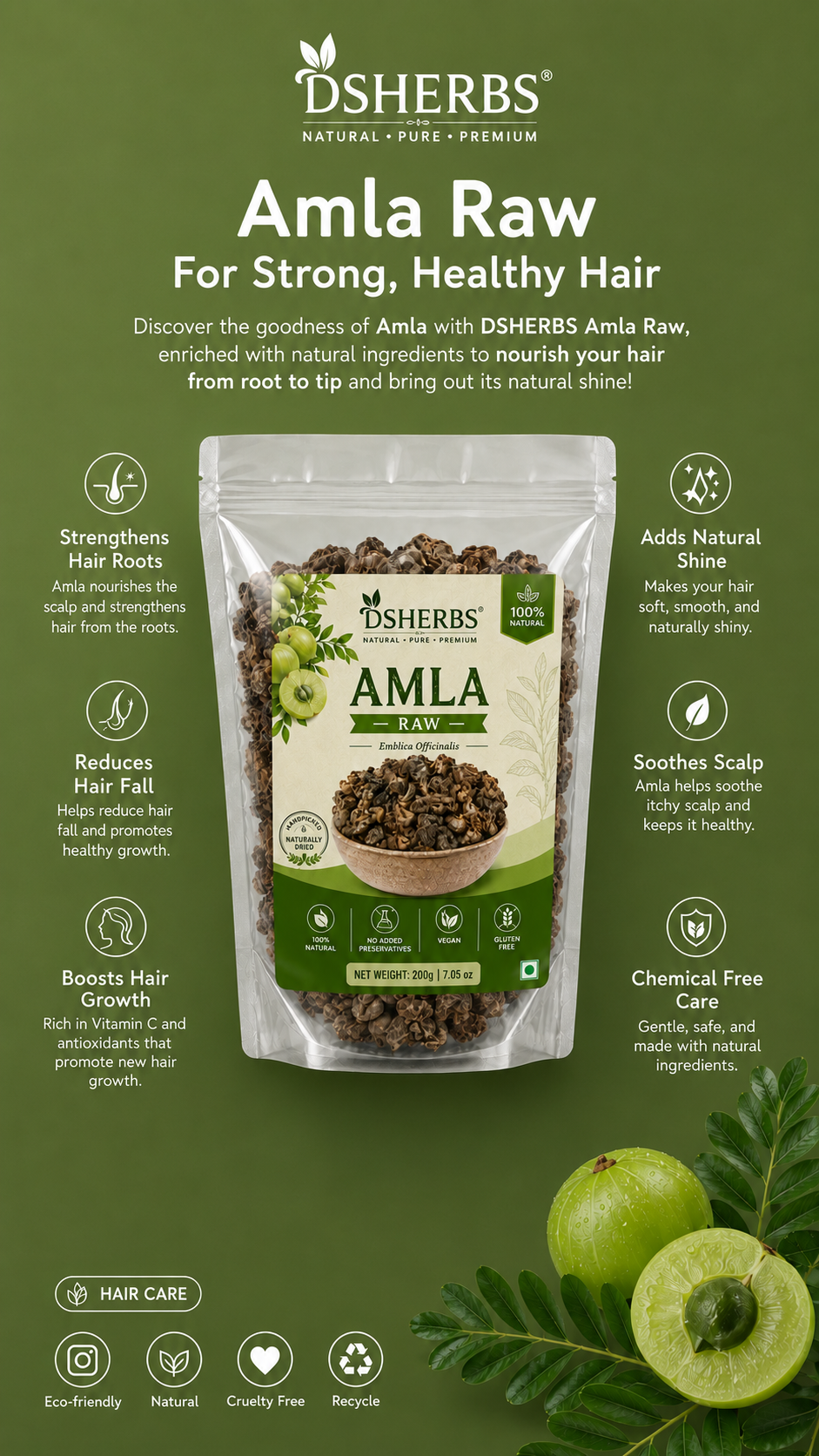 DSHERBS Natural Amla Dry Raw Hair Growth And Hair Treatment 200g