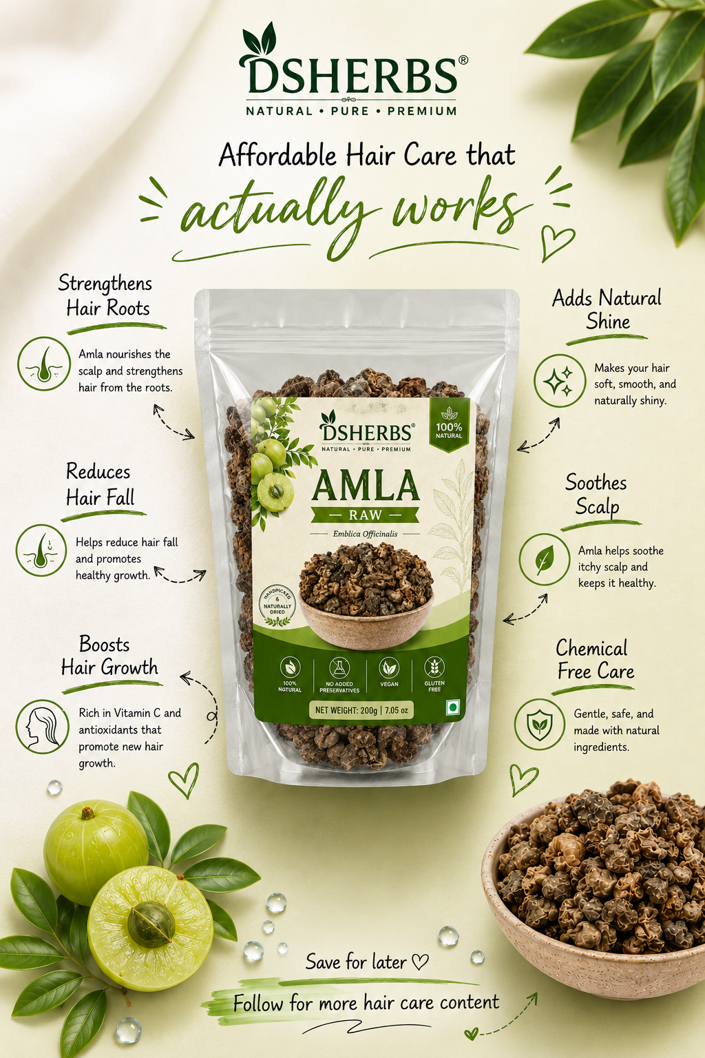 DSHERBS Natural Amla Dry Raw Hair Growth And Hair Treatment 200g