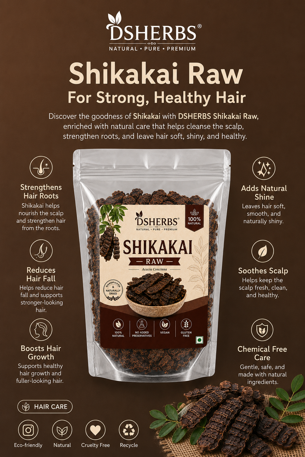 DSHERBS Natural Dry Shikakai Raw 200g For Hair Pack And Hair Treatment
