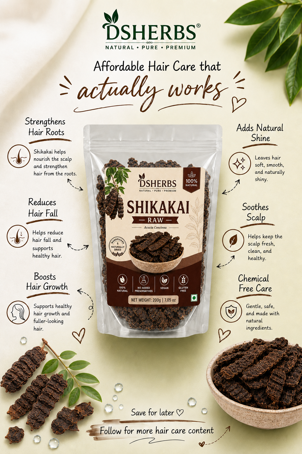 DSHERBS Natural Dry Shikakai Raw 200g For Hair Pack And Hair Treatment