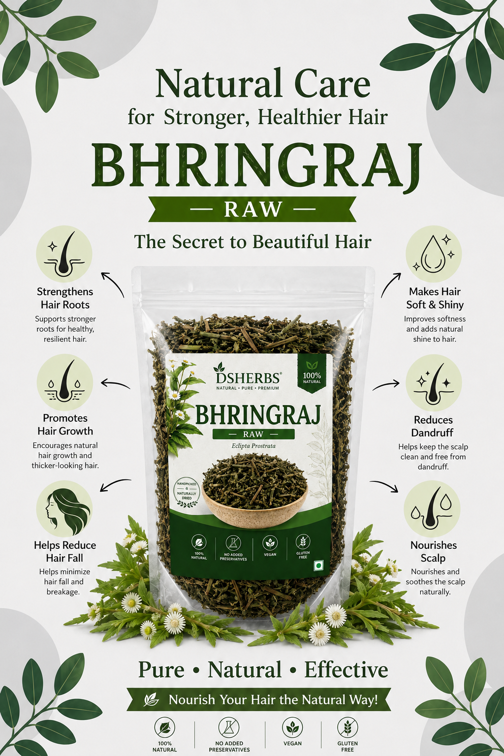 DSHERBS Natural Raw Bhringraj 100g Eclipta Alba 100% Pure & Natural Leaves for Nourishment of Skin and Hair Ayurvedic Dry Leaves Hair Care Conditioner