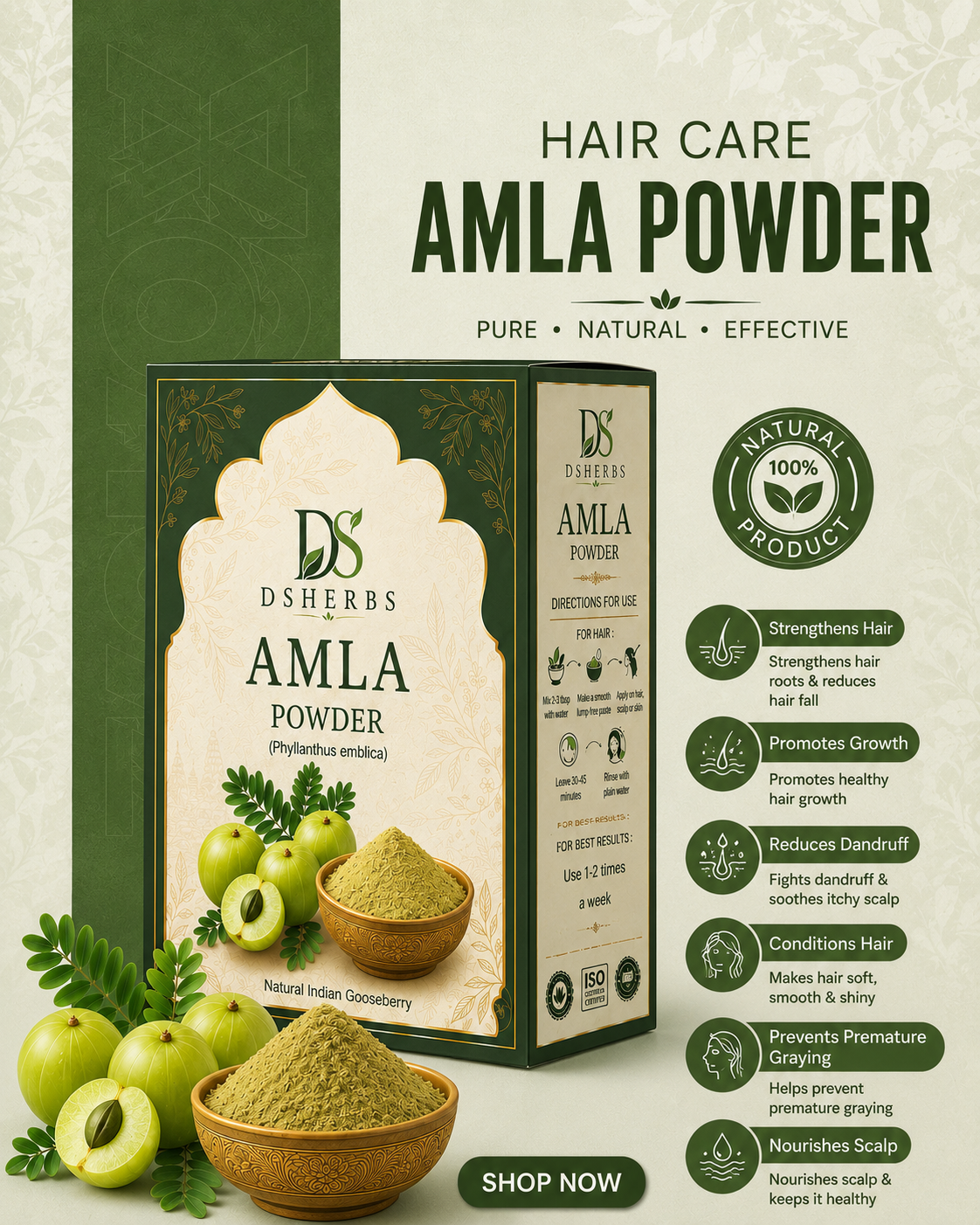 Natural Amla Powder For Soft & Shiny Hair Indian Gooseberry Powder for Hair growth & Hair Care Strengthening Nourish Conditioner & Cleanser (100G)