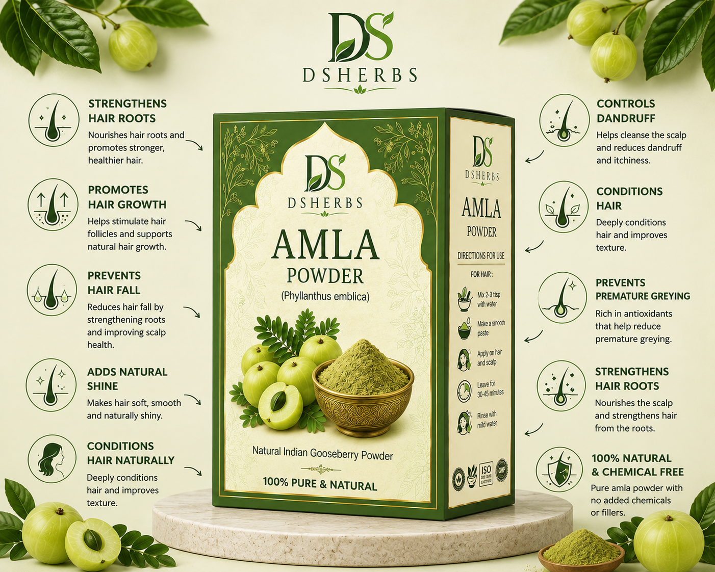 Natural Amla Powder For Soft & Shiny Hair Indian Gooseberry Powder for Hair growth & Hair Care Strengthening Nourish Conditioner & Cleanser (100G)
