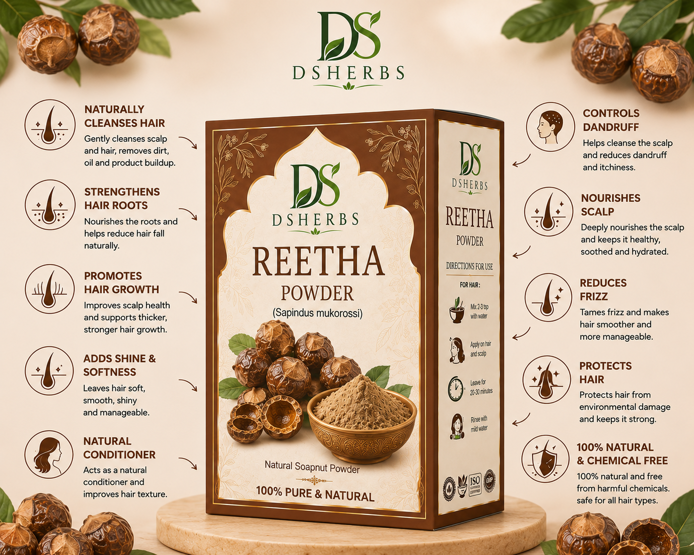 Natural Reetha Powder For Soft & Shiny Hair Ritha Powder for Hair growth & Hair Care Strengthening Natural & Chemical-Free (100G)